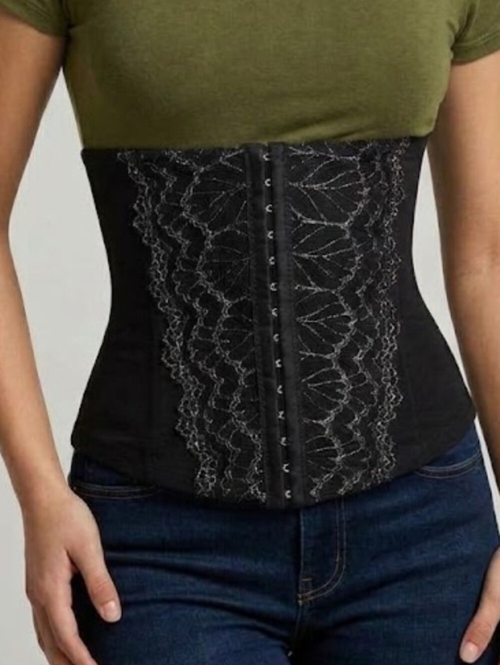 Gothic Black Lace Front Closure Bustier Romantic Burlesque Waist Cincher Corset